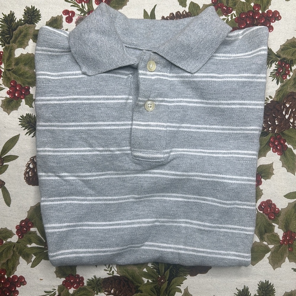82 Zero 100% cotton polo shirt Light grey & white stripes size small